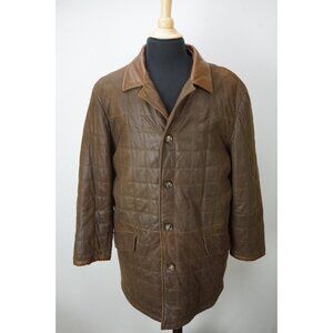 Lamatta Brown Quilted Napa Leather Chore Coat Jacket Sz 50 EU 40 US